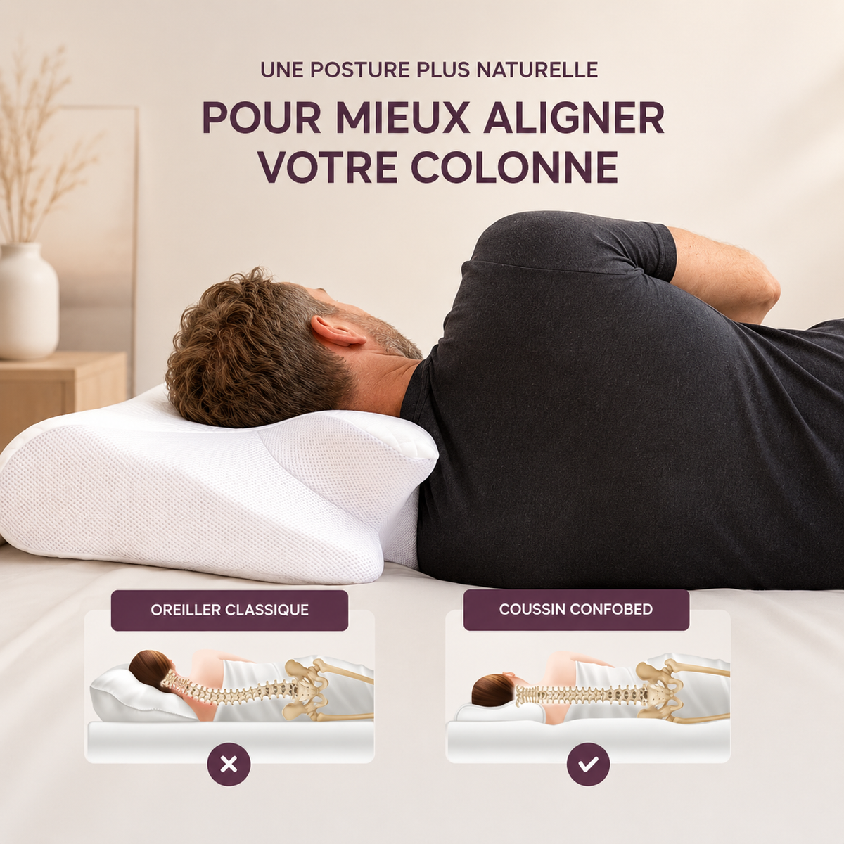 ConfoBed Nuage V1 — Coussin cervical ergonomique