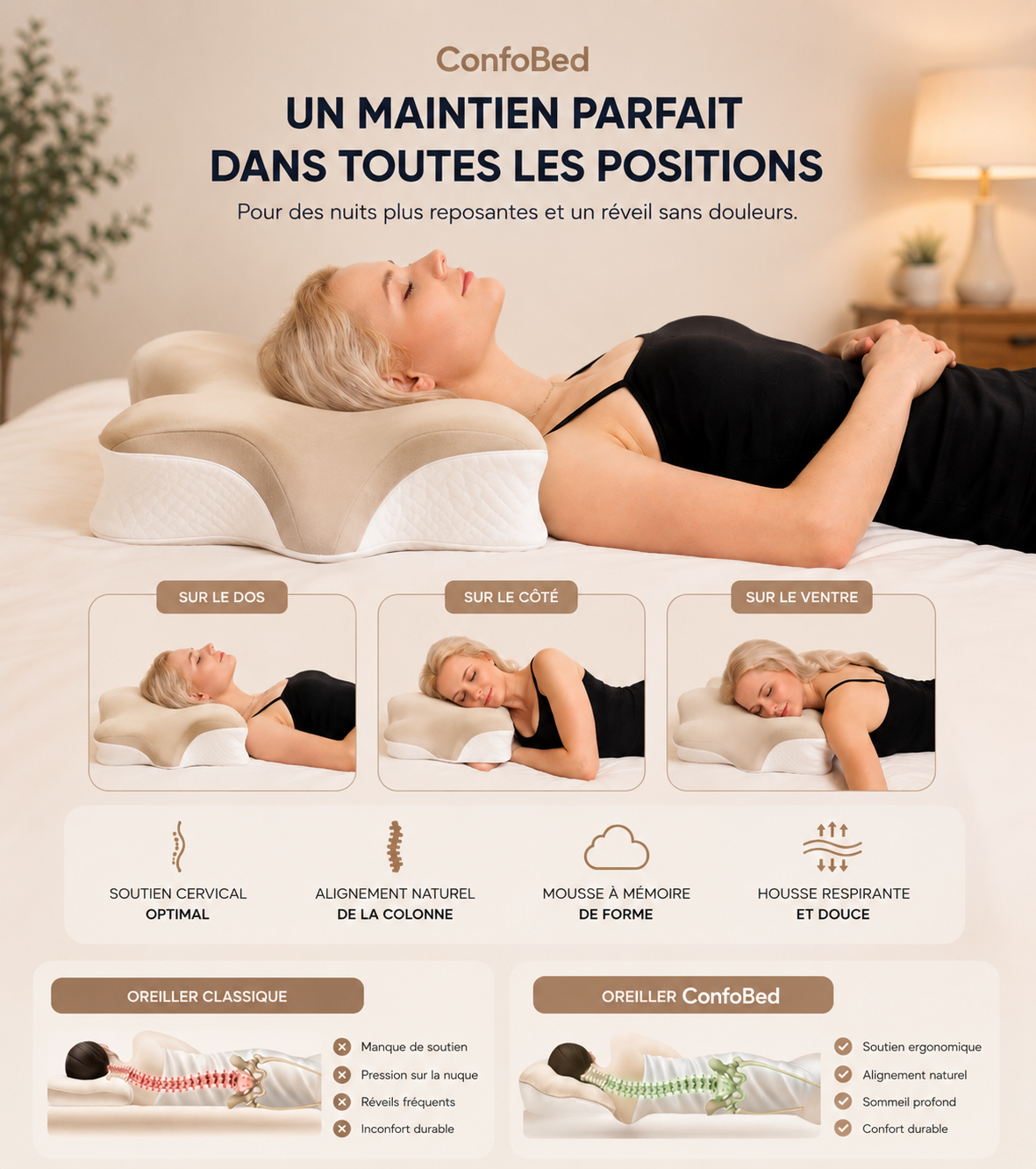 ConfoBed Nuage V2 — Coussin cervical ergonomique
